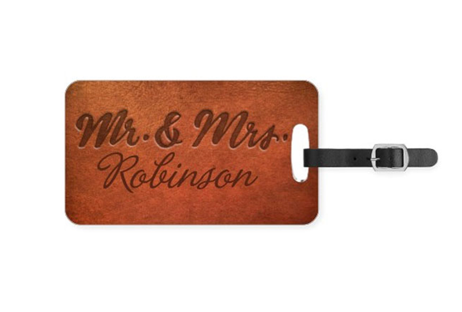 Leather luggage tag.