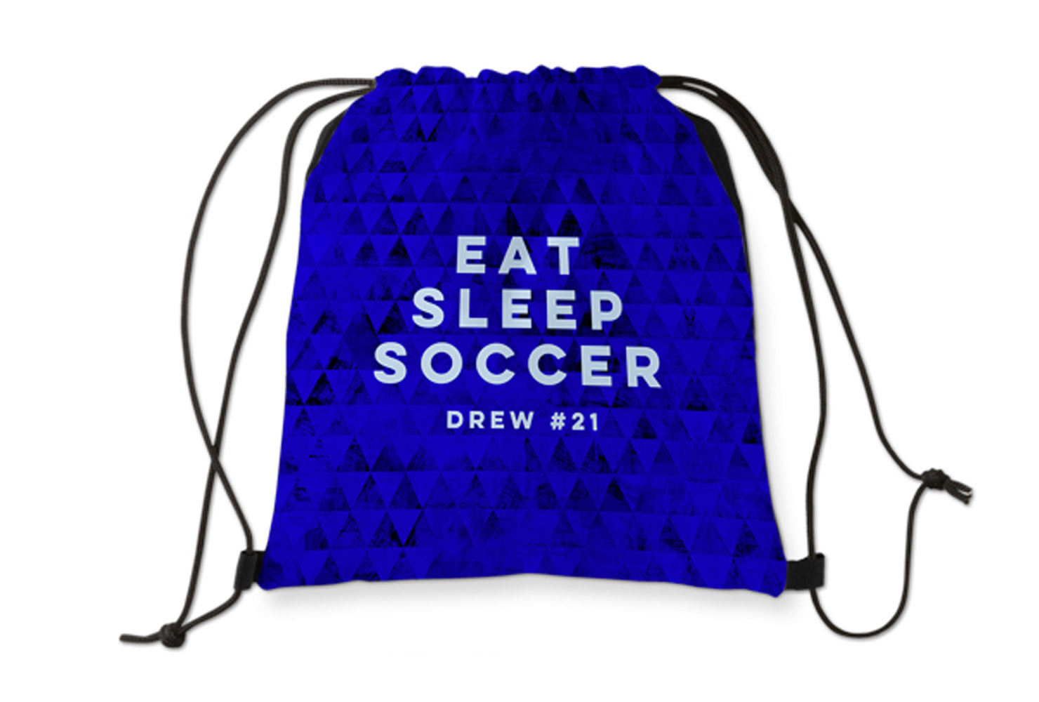Blue soccer drawstring bag.