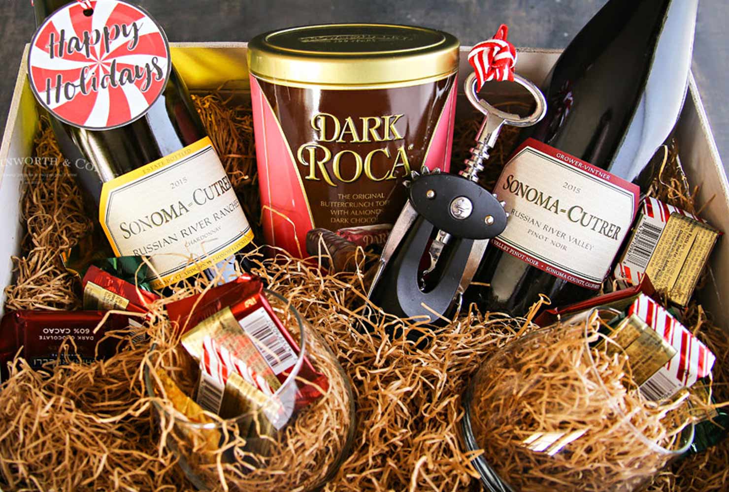 holiday gift basket ideas wine and chocolate.