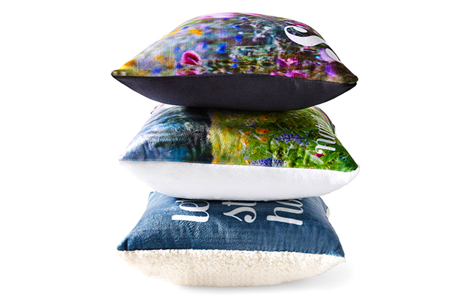 Stack of throw pillows.