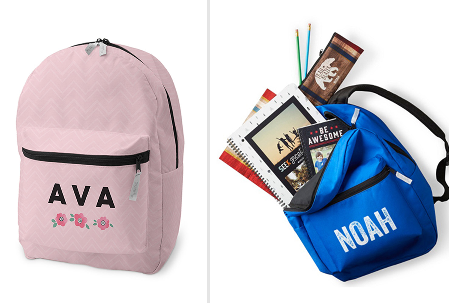 Pink and blue backpack.
