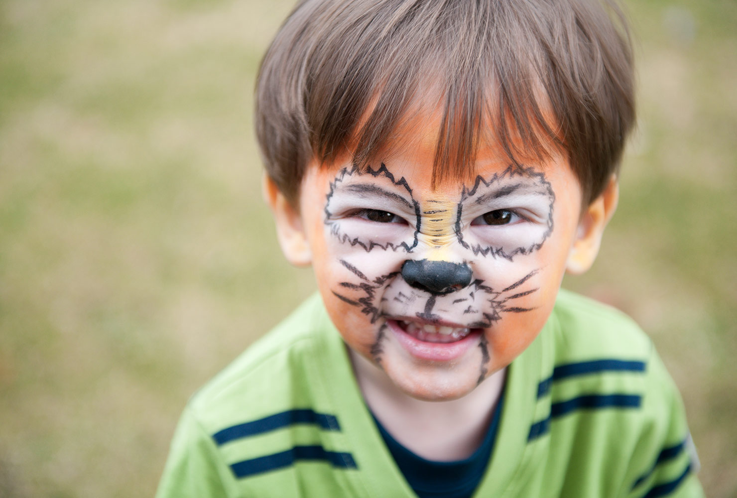 Boy with tiger face paint.