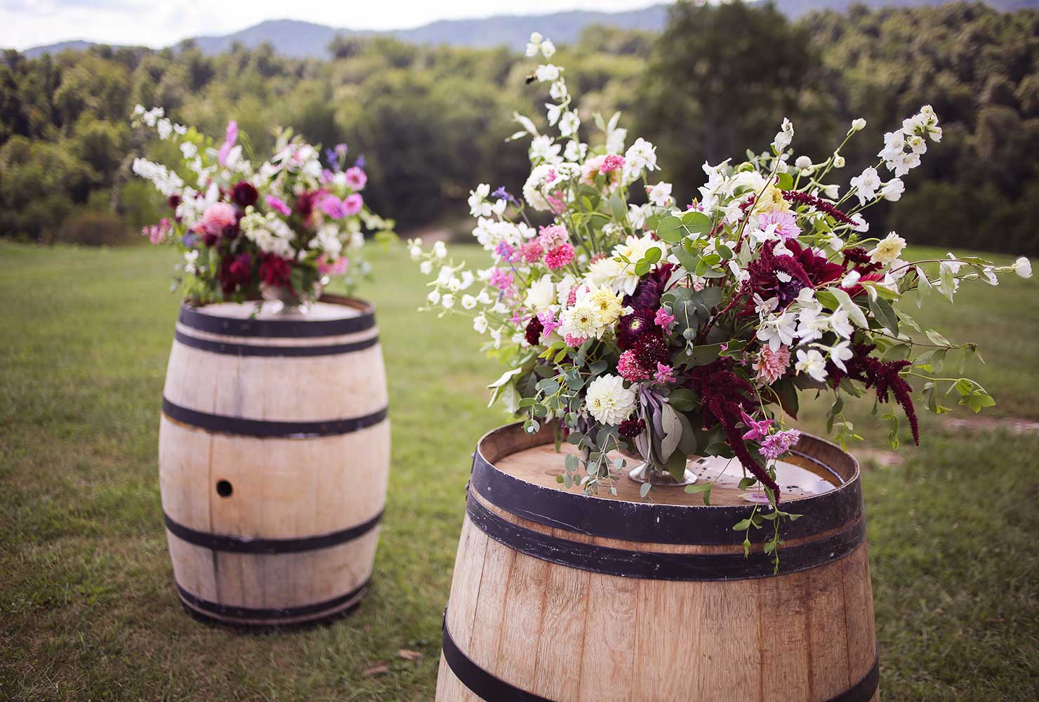 wine barrels as wedding decor