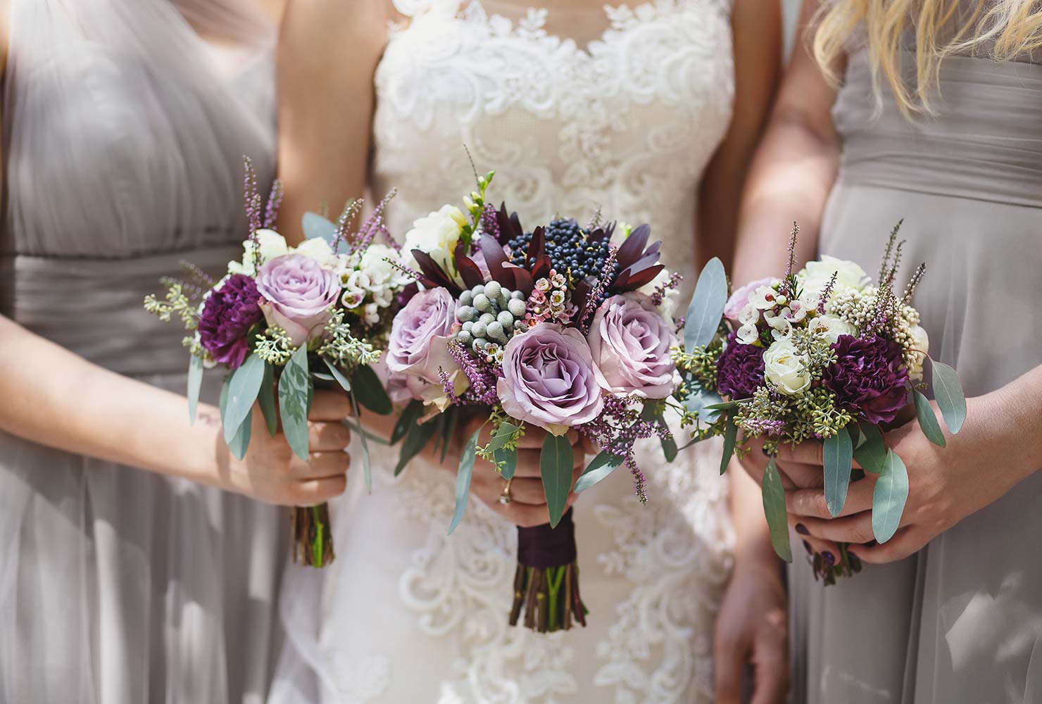 muted purple bridesmaids and bride
