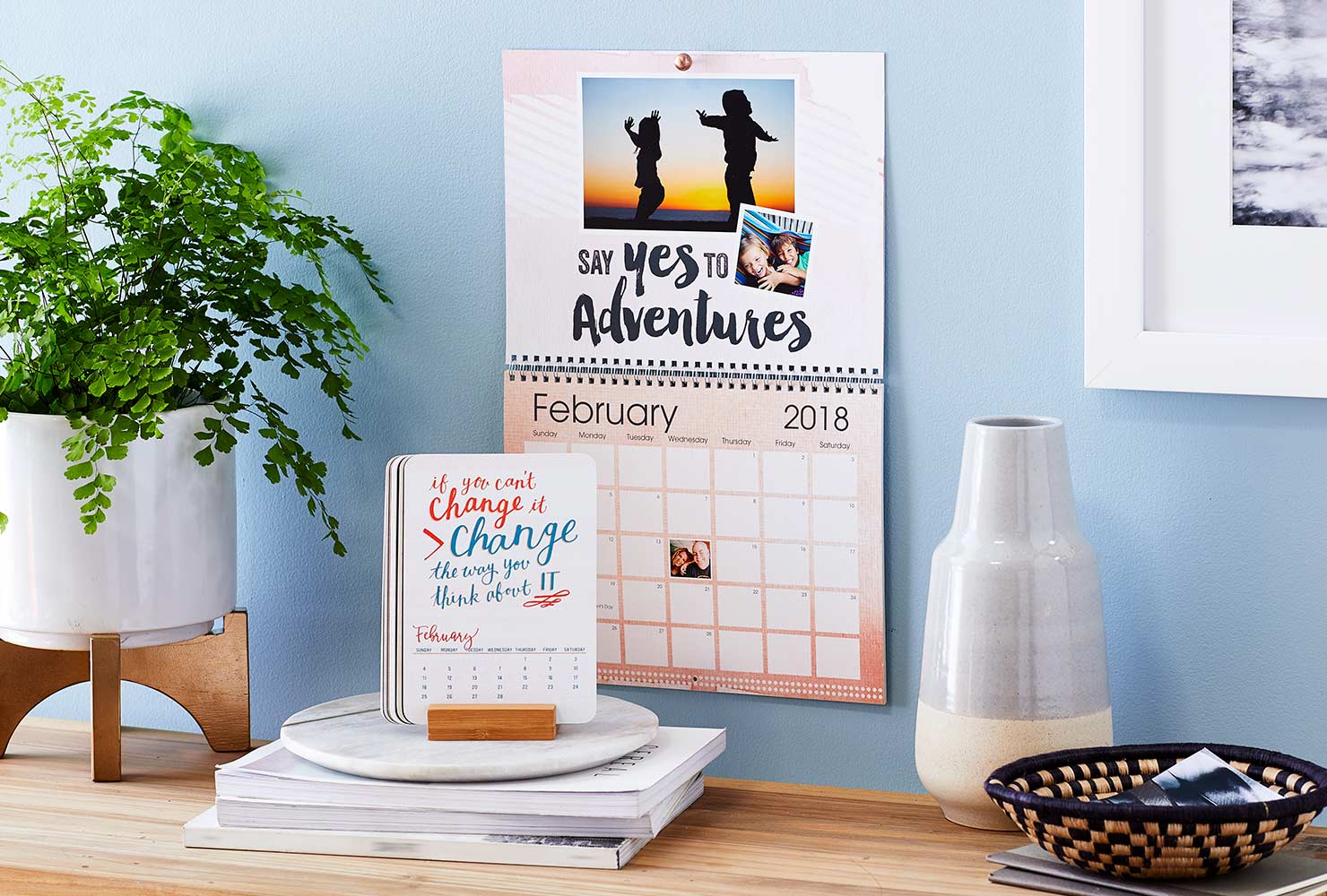 Desk and wall calendars with office decor