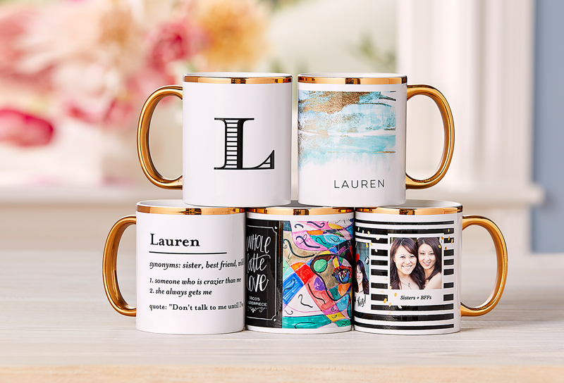 A set of personalized mugs.