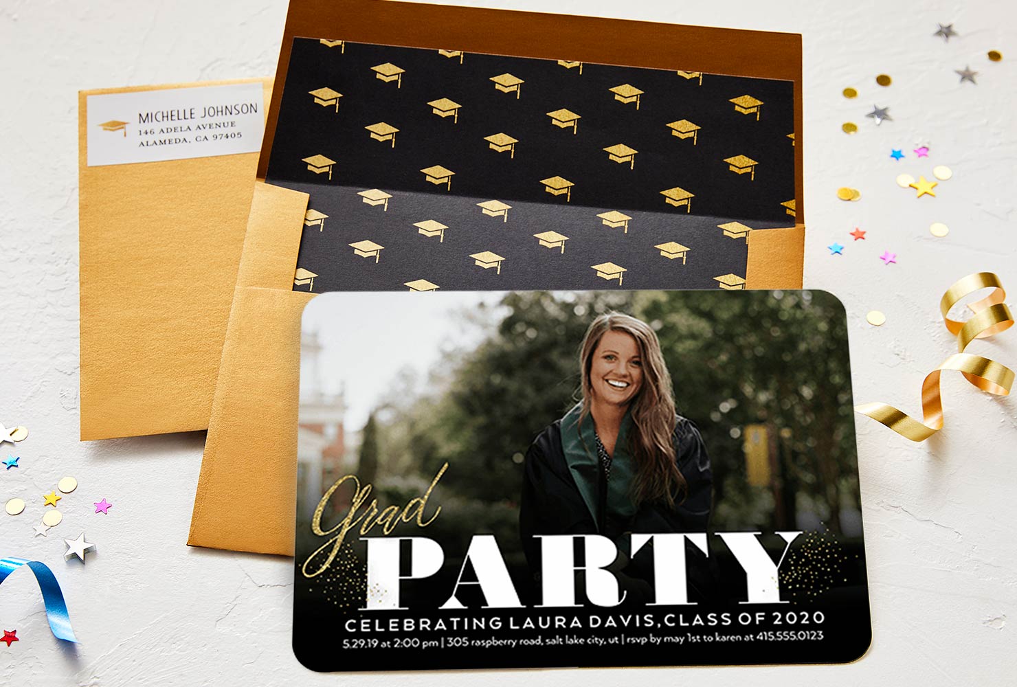 Graduation party invitation with photo of young girl