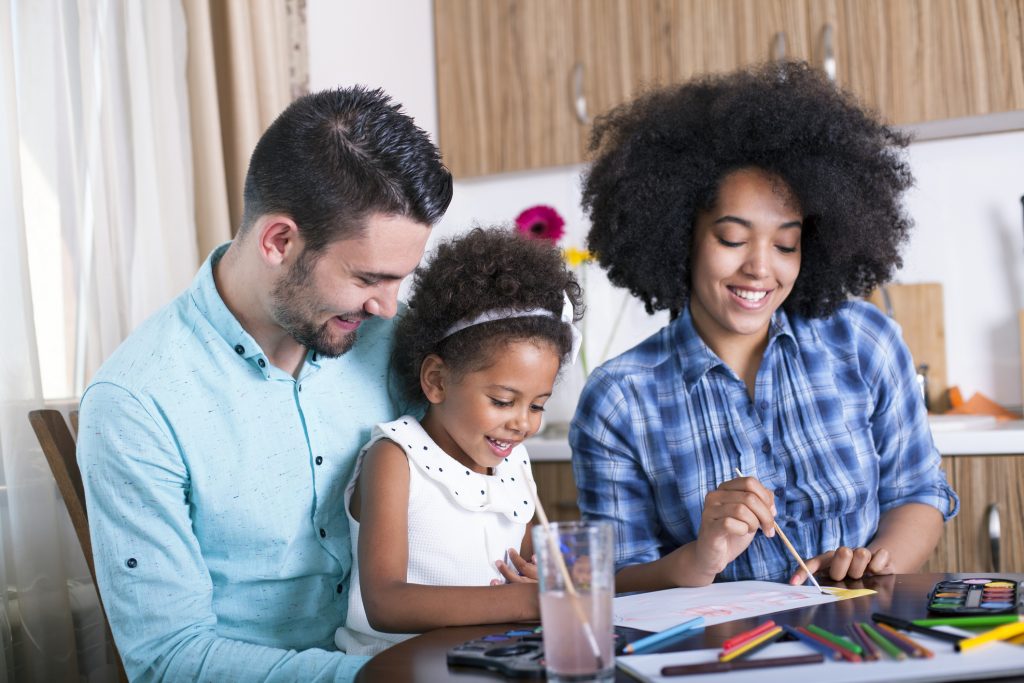 happy family painting together