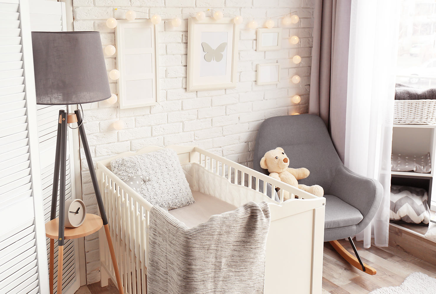 Greyscale baby nursery.