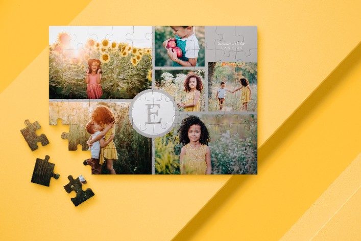 custom photo puzzle with monogram and collage of photos