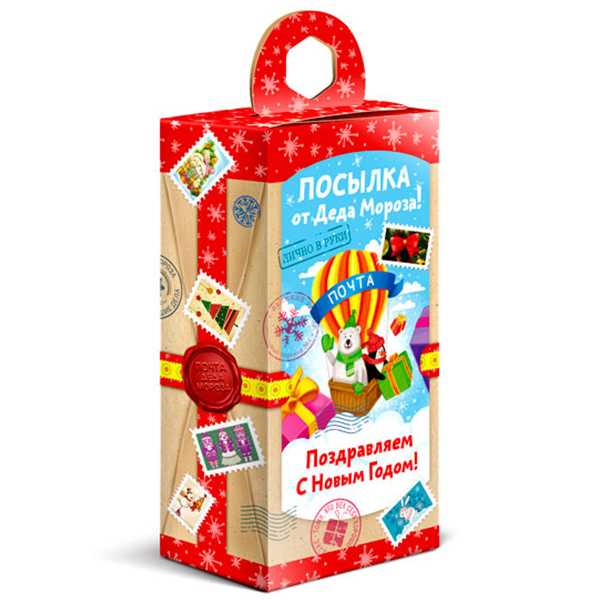 Упаковка для Новогодних подарков "Воздушная почта, красный" картон