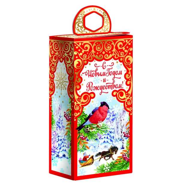 Упаковка для Новогодних подарков оптом "Снегири красные" картон