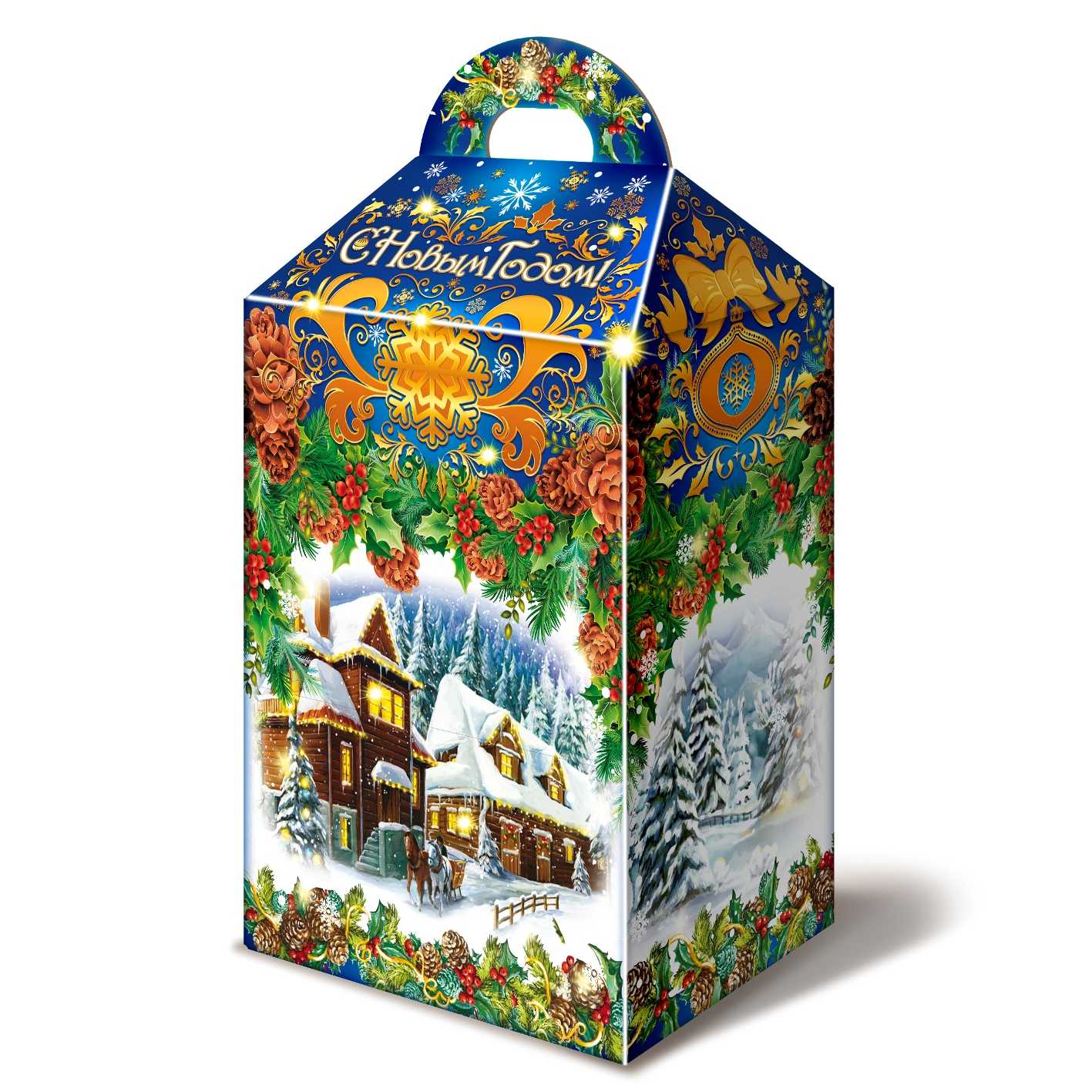 Упаковка для новогодних подарков "Альпийский дворик, синий", МГК 